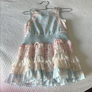 Floral Kids Dress in Blue and Cream